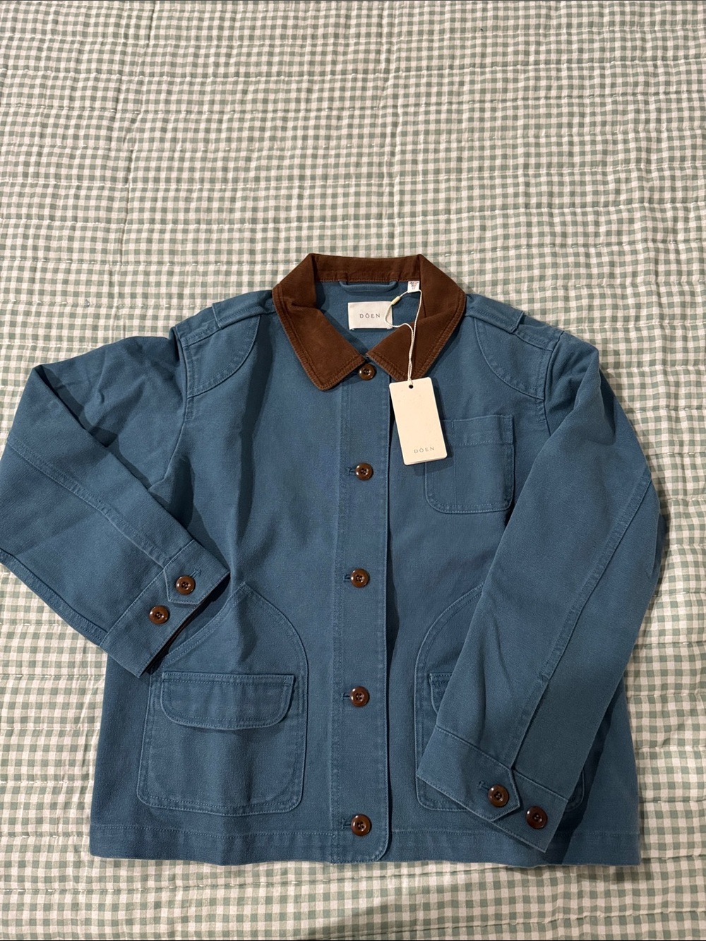 Doen Blue Chore Jacket with Brown Corduroy Collar